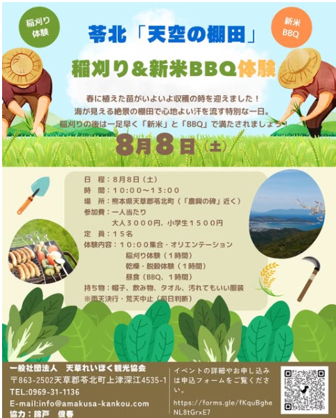 苓北「天空の棚田」　稲刈り＆新米BBQ体験　お申込み開始
