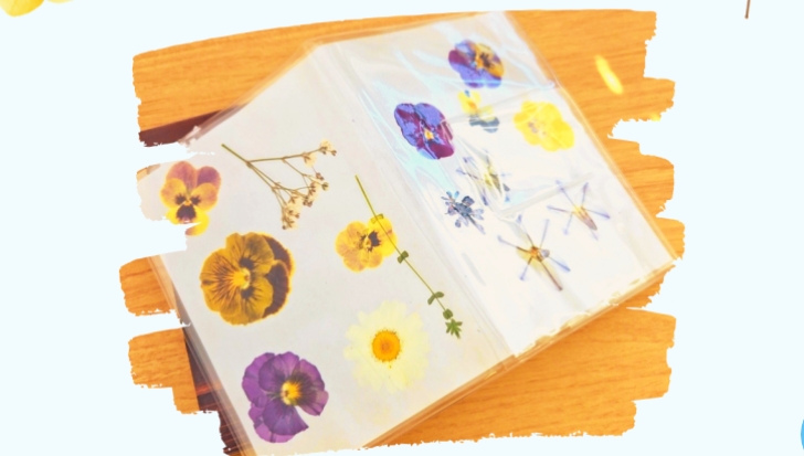 押し花でブックカバー作り