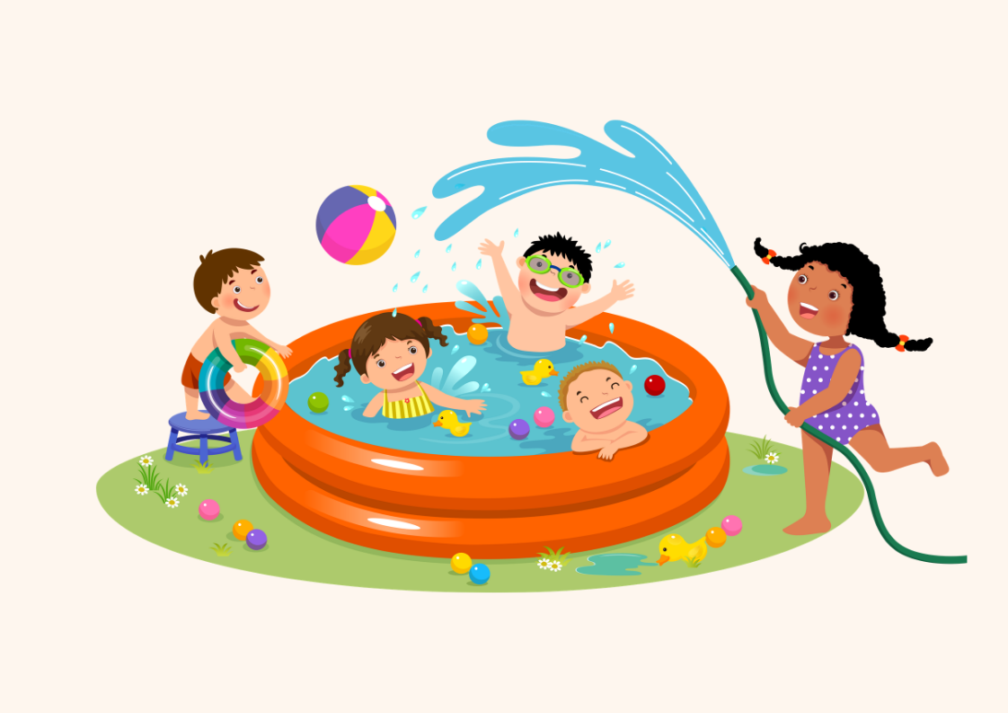 テラスで水遊び