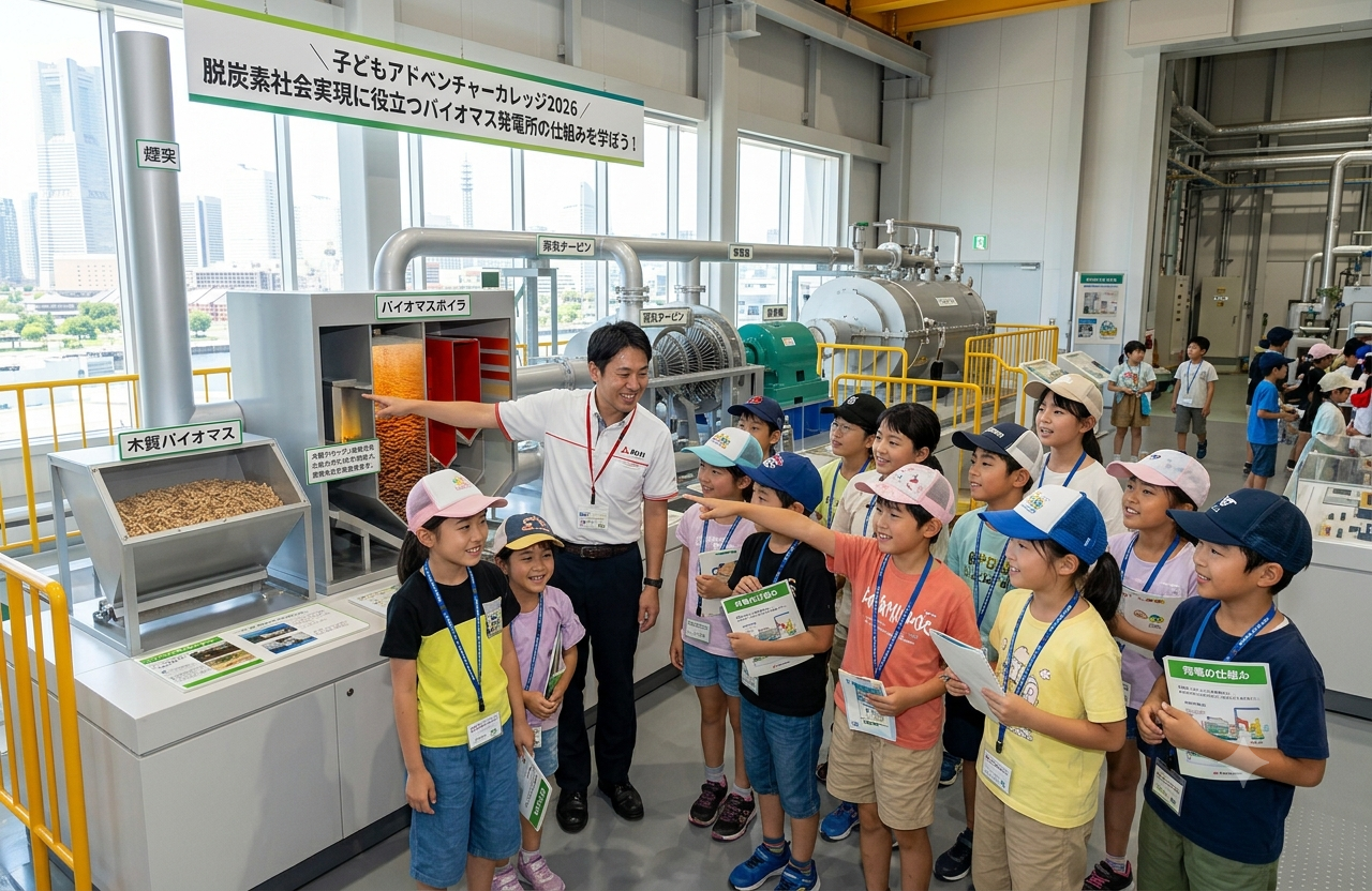 子どもアドベンチャーカレッジ2026「脱炭素社会実現に役立つバイオマス発電所の仕組みを学ぼう！」
