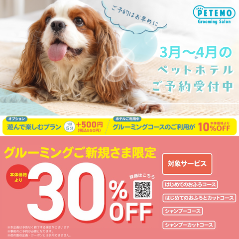 【ペテモ】グルーミング・ペットホテルご新規さま30％OFF